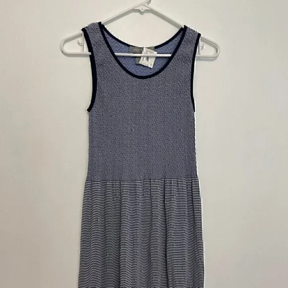 NEW NWT LARK + GREY Navy Blue White Striped Sleeveless Midi Fit Flare Tank Dress - Picture 4 of 15
